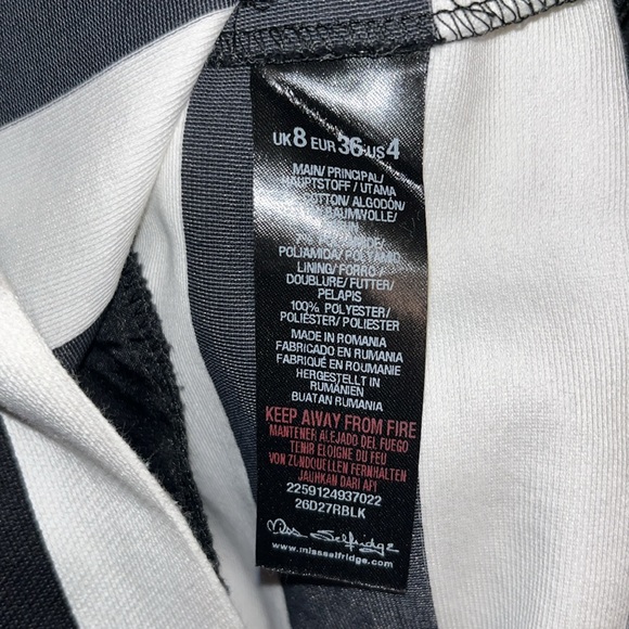 Miss Selfidge Sleeveless Dress with Pockets. Black and White Striped. Size 4. - Picture 9 of 12